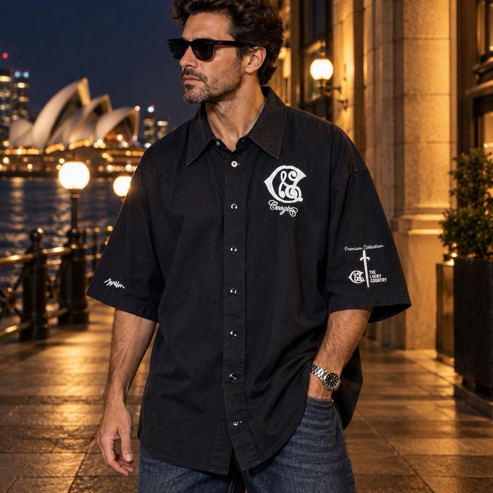 Vintage Coogi Premium Collection Button Up Shirt Men 3XL Black Lucky Country